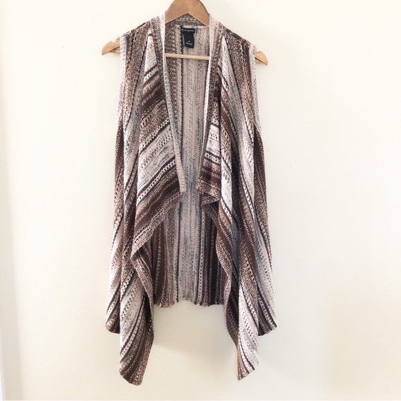 Long Cable Knit Sleeveless Kimono Sweater Brown & Pink Women’s Size Medium - Picture 1 of 13